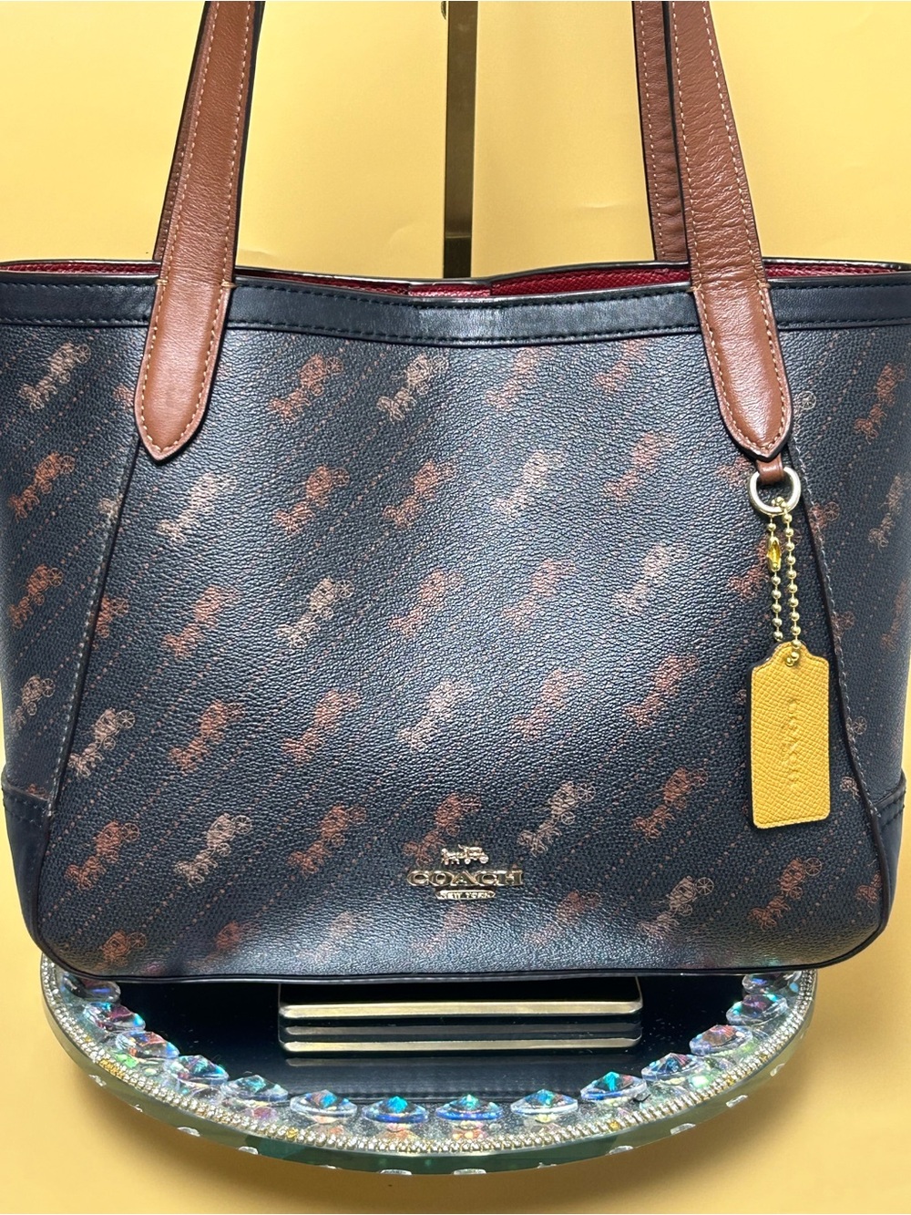 Coach Tan/Brown Signature Tote with Yellow Tag Approx. 14 x 9 x 4.5